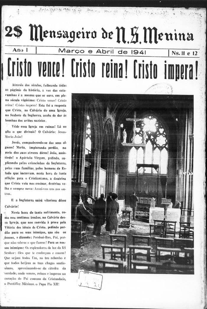 Capa da revista Mensageiro de Nossa Senhora Menina, Nºs 11 e 12, Março e Abril de 1941