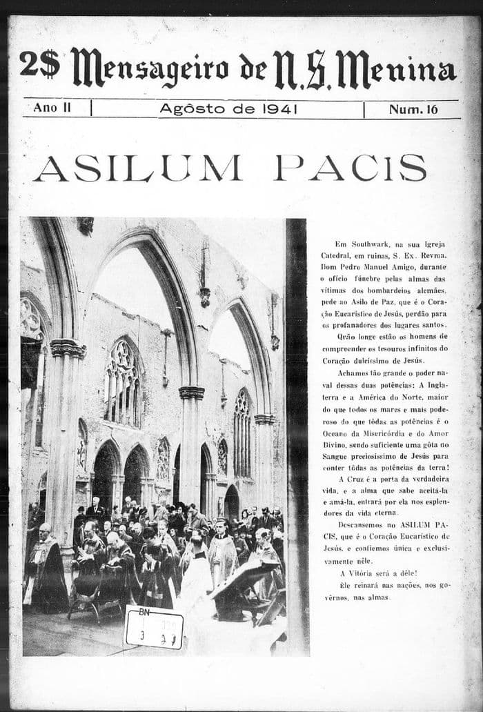 Capa da revista Mensageiro de Nossa Senhora Menina, Nº 16, Agosto de 1941