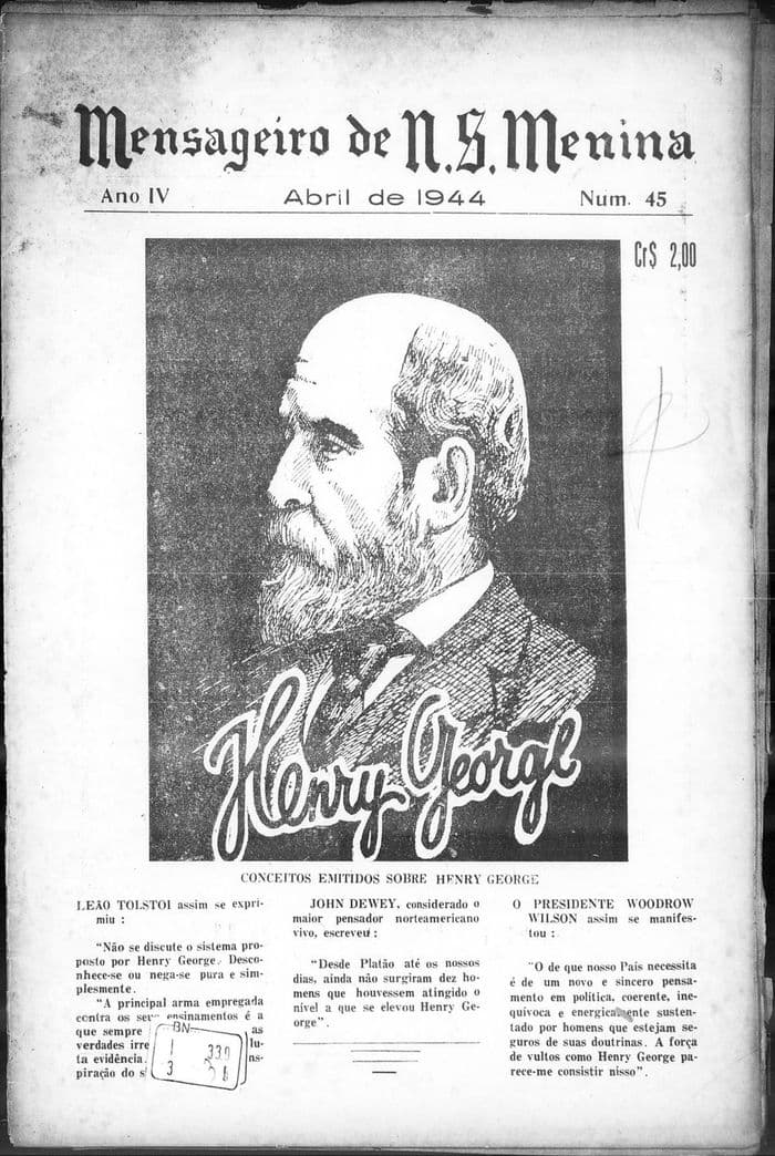 Capa da revista Mensageiro de Nossa Senhora Menina, Nº 45, Abril de 1944